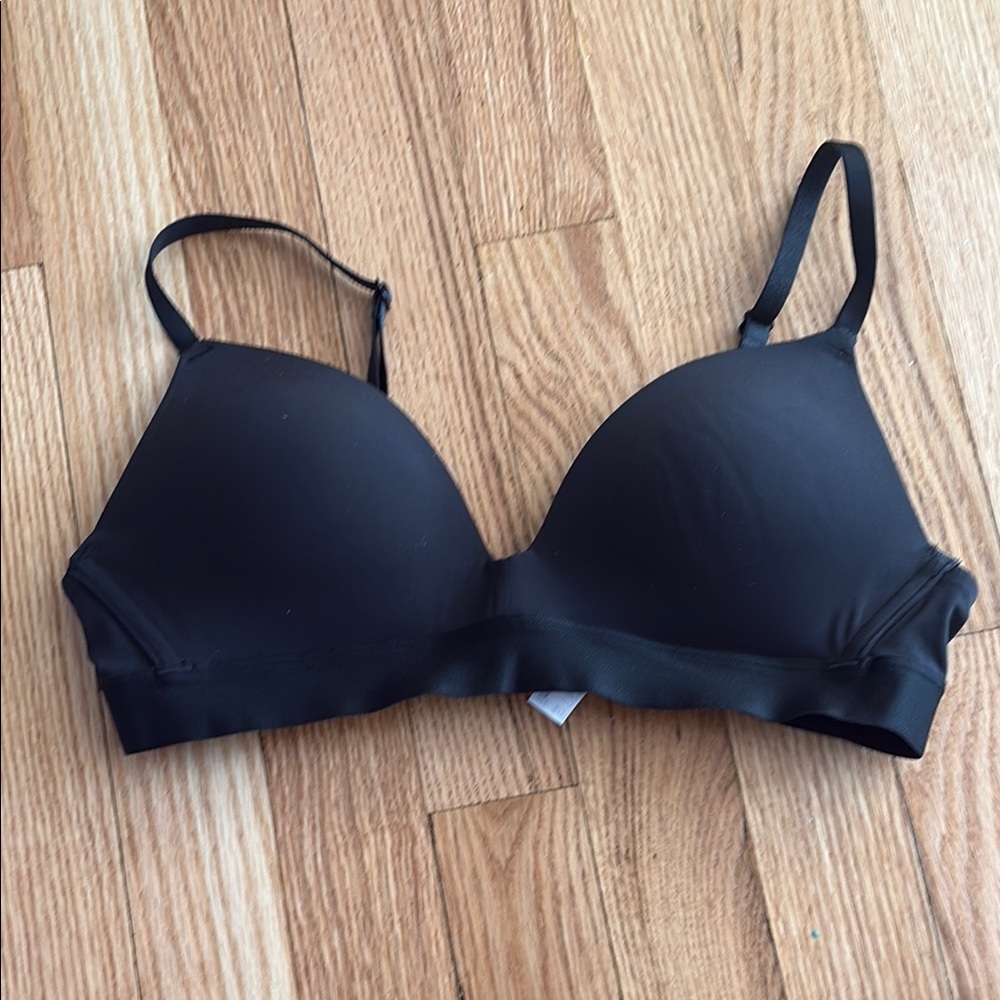 Black Molded Cup Triangle Bra with Adjustable Straps